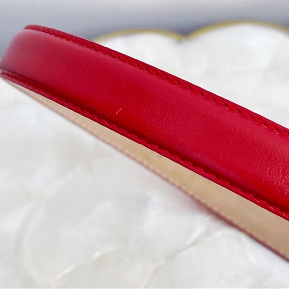 Liz Claiborne Red Leather Slim Brass Buckle Belt M